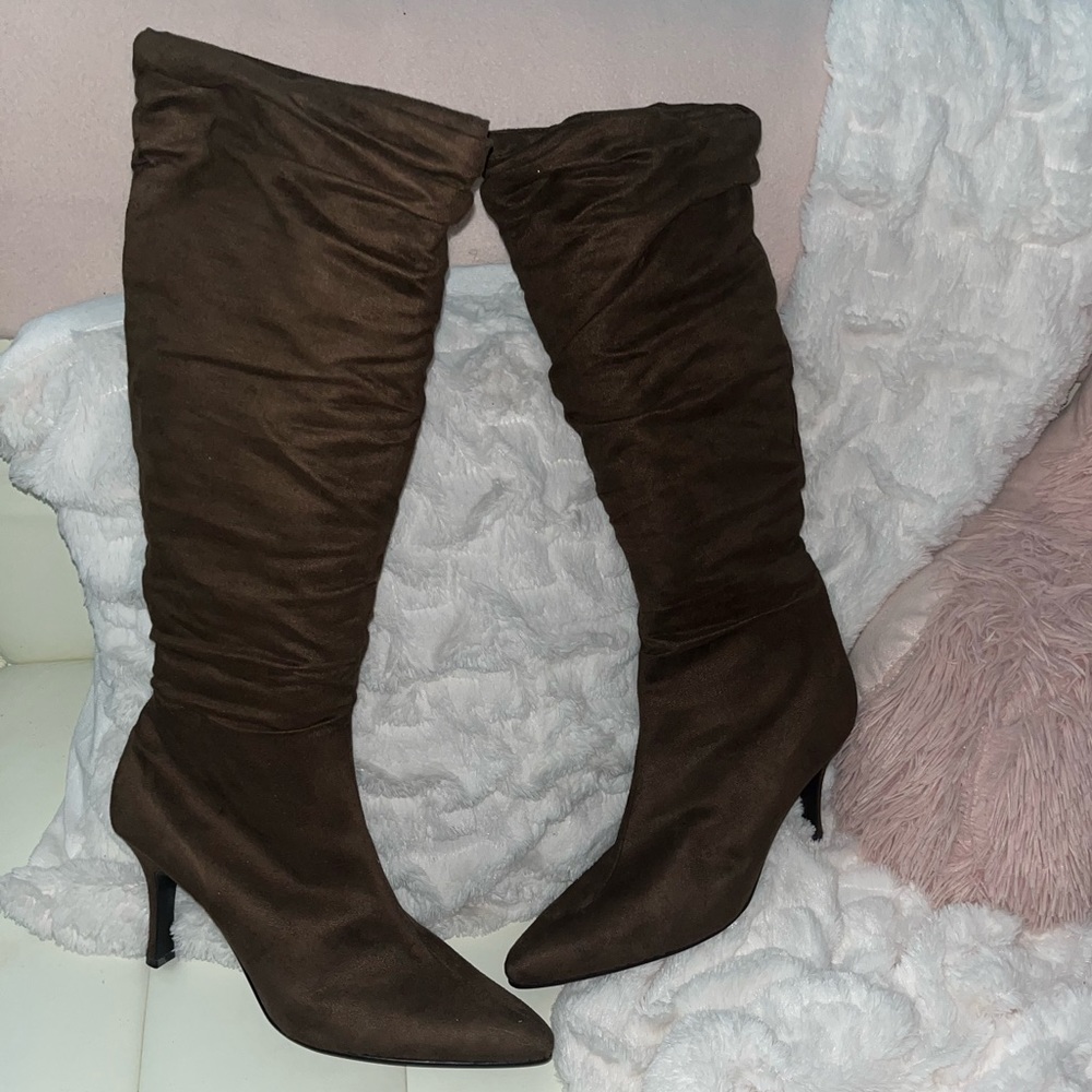 NEW Chadwick's of Boston Brown Faux Suede Scrunch Knee High Boots 11M - Picture 7 of 13